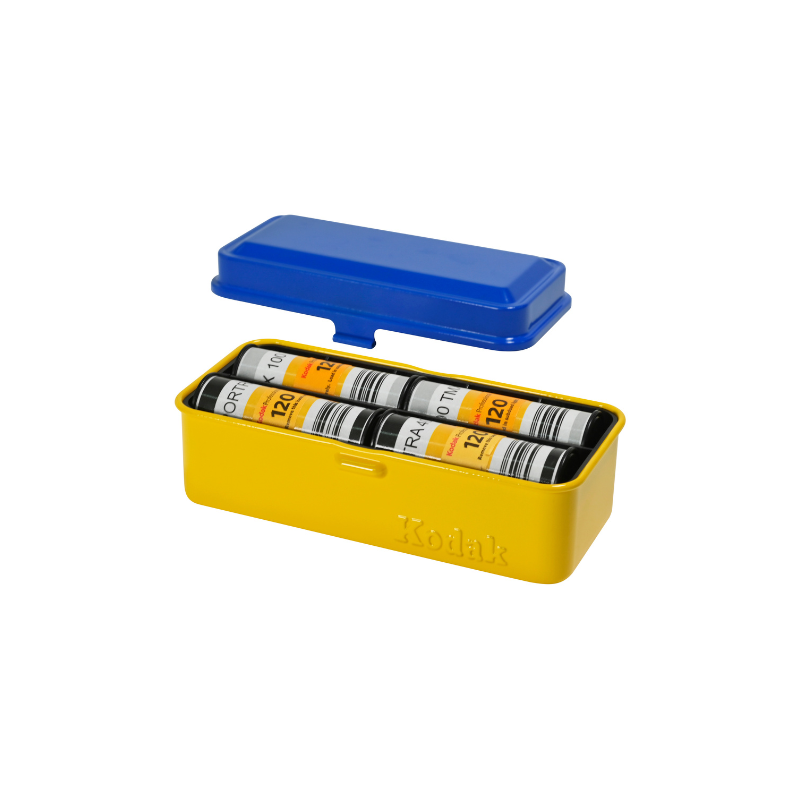 Boite KODAK pour pellicules argentique - 10 x 135mm ou 8 x 120mm - Bleu / Jaune