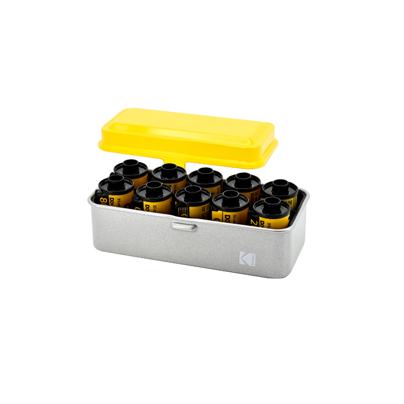Boite KODAK pour pellicules argentique - 10 x 135mm ou 8 x 120mm - Jaune / Métal